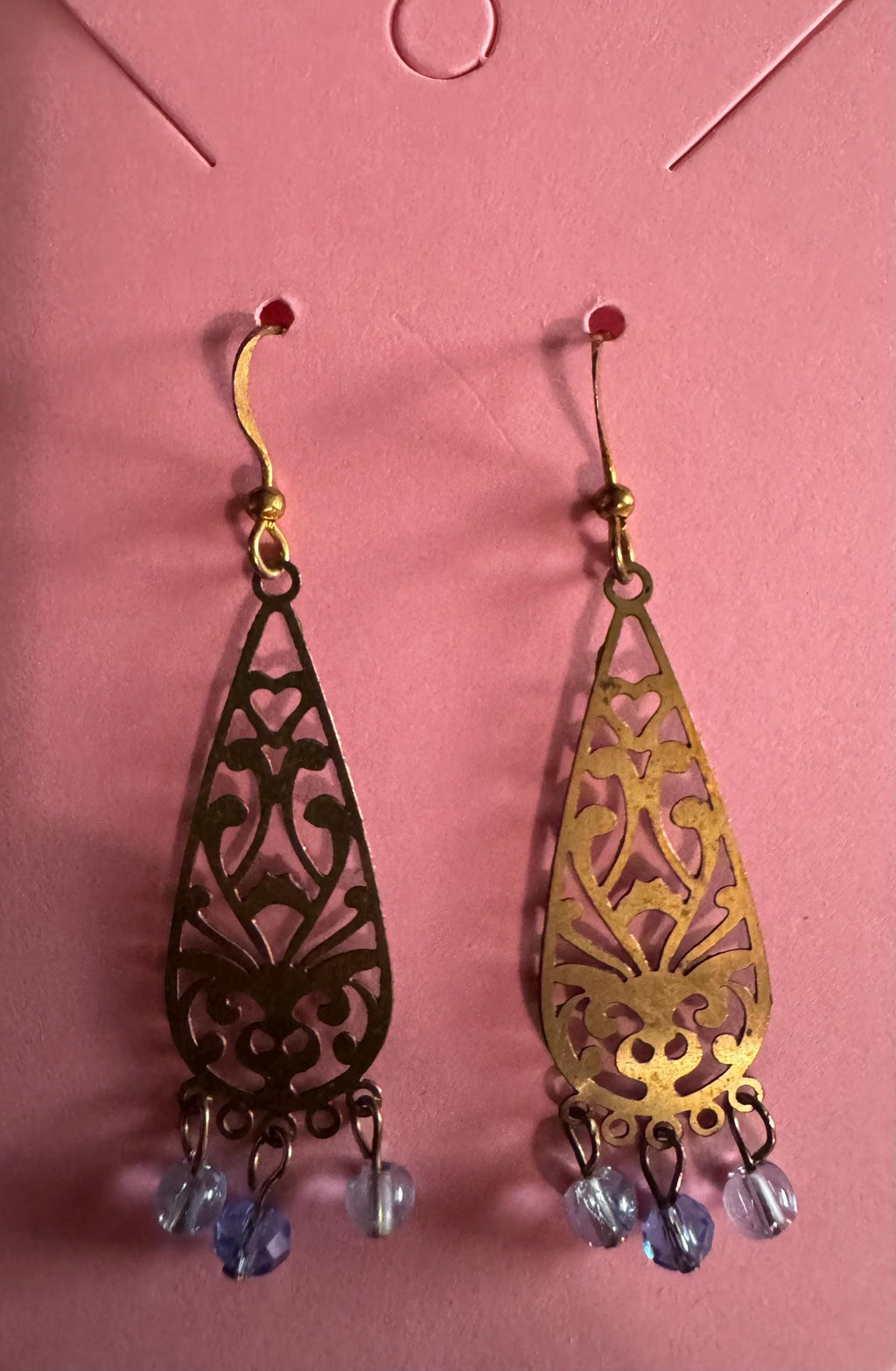 Antique Gold Plated Filigree Dangle Earrings.