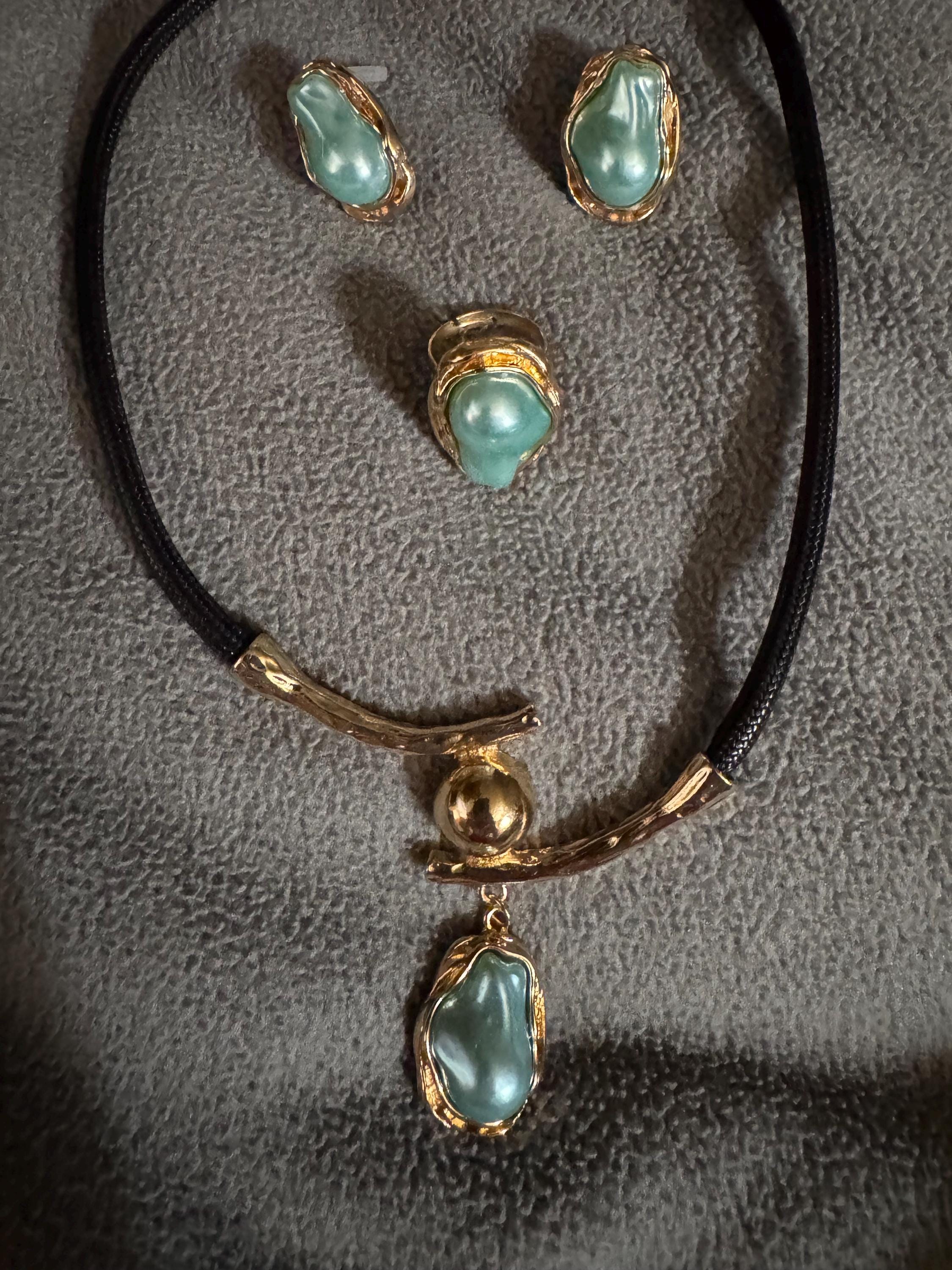 Beautiful Light Blue, Gold, & Black Jewelry Set.