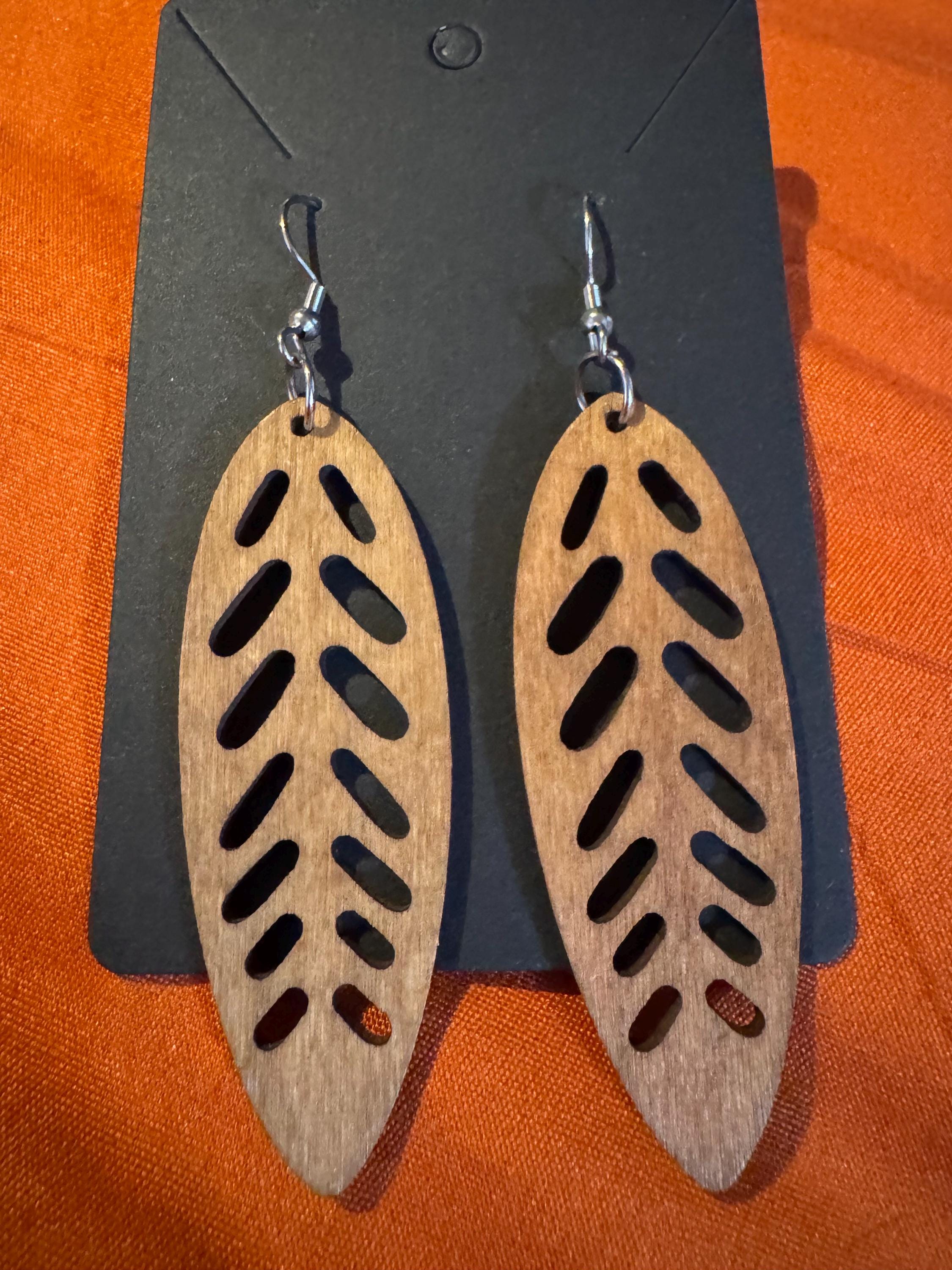 Beautiful Wooden Leaf Earrings.