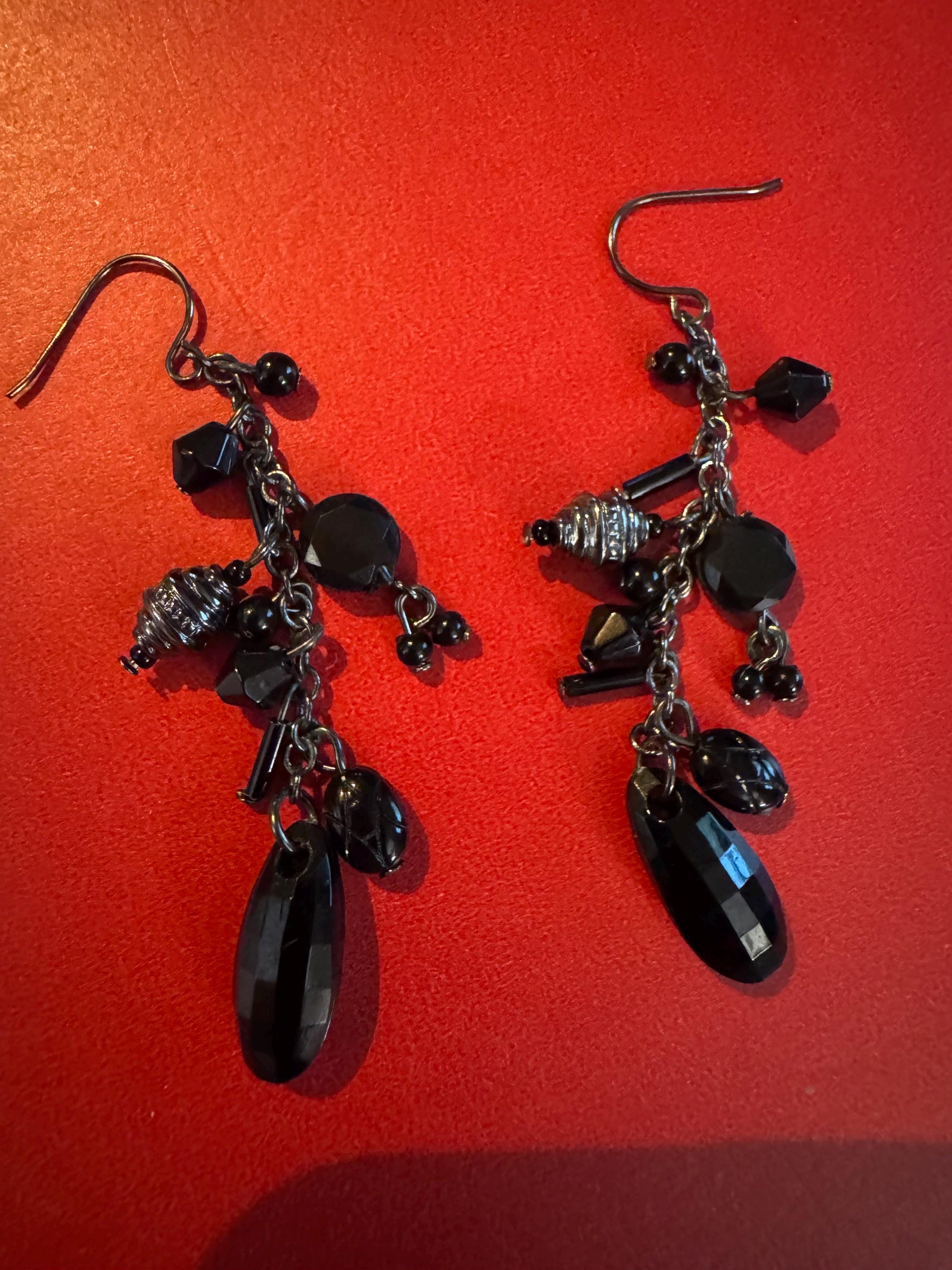 Black Bead Dangle hook earrings.