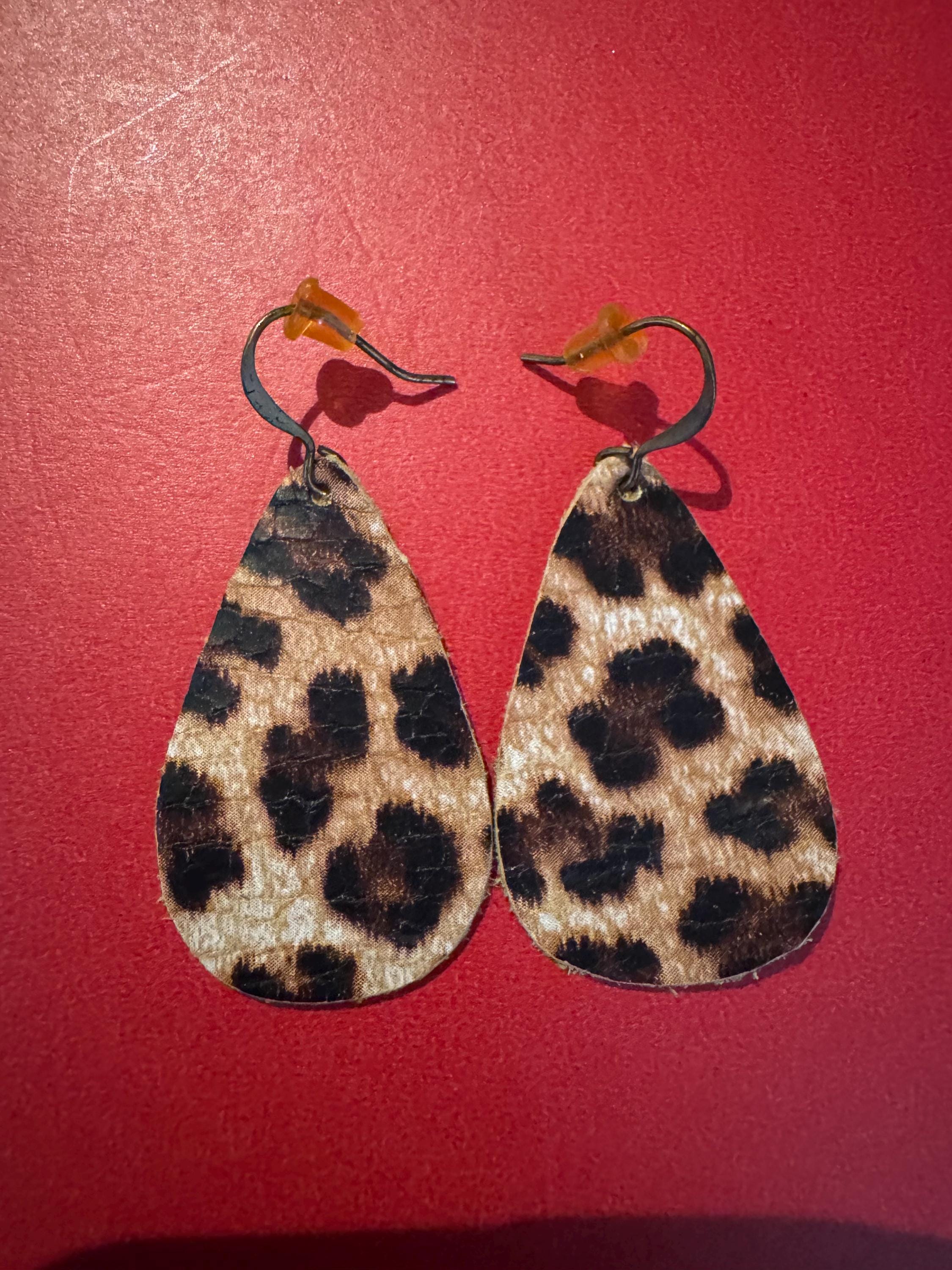 Animal Print Teardrop Leather Earrings.