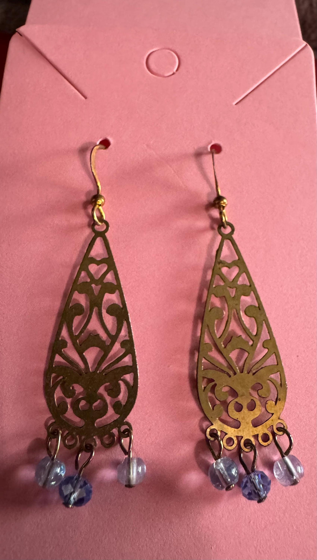 Antique Gold Plated Filigree Dangle Earrings.