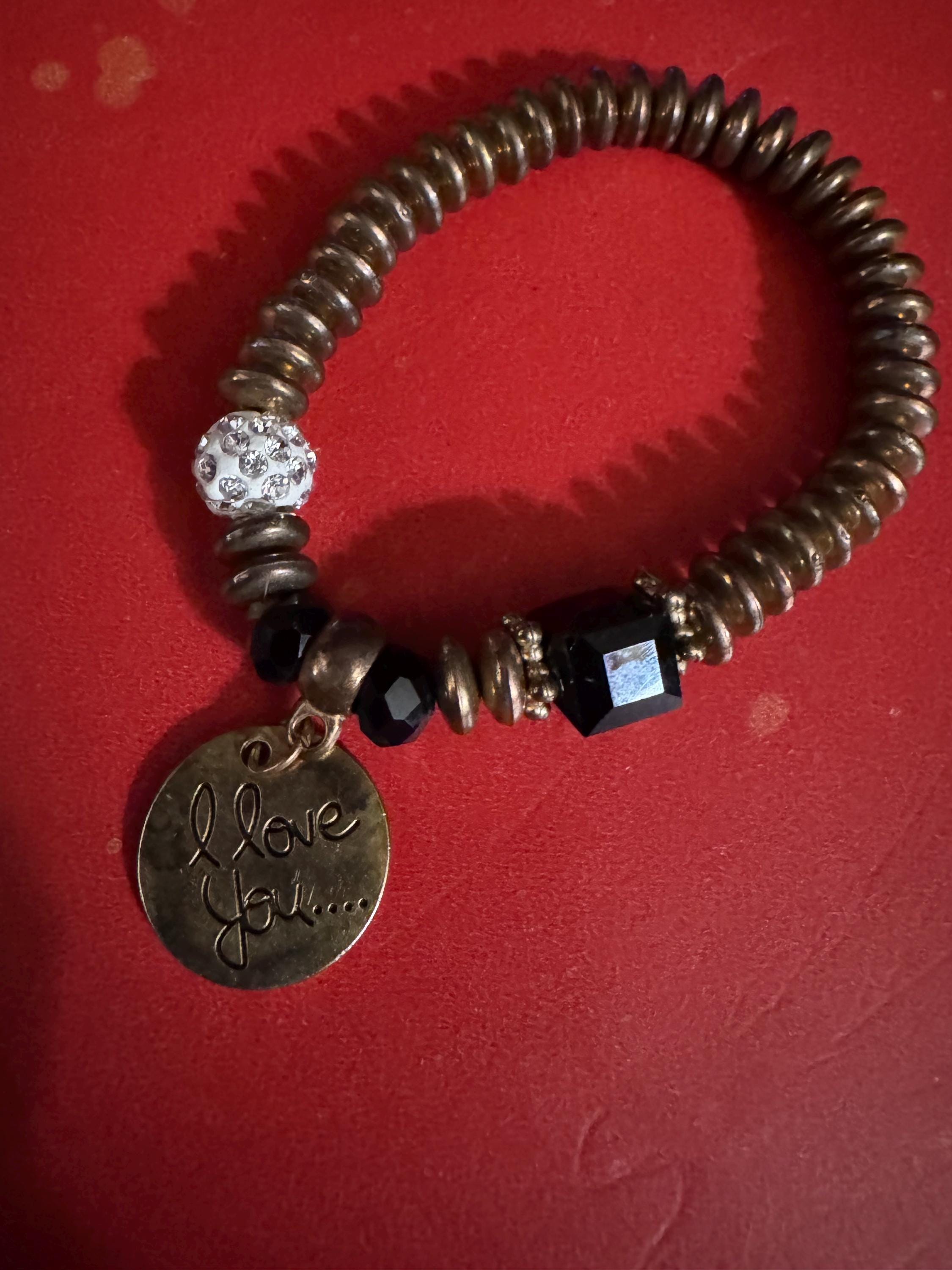 Beaded Charm Bracelet “I Love You.”