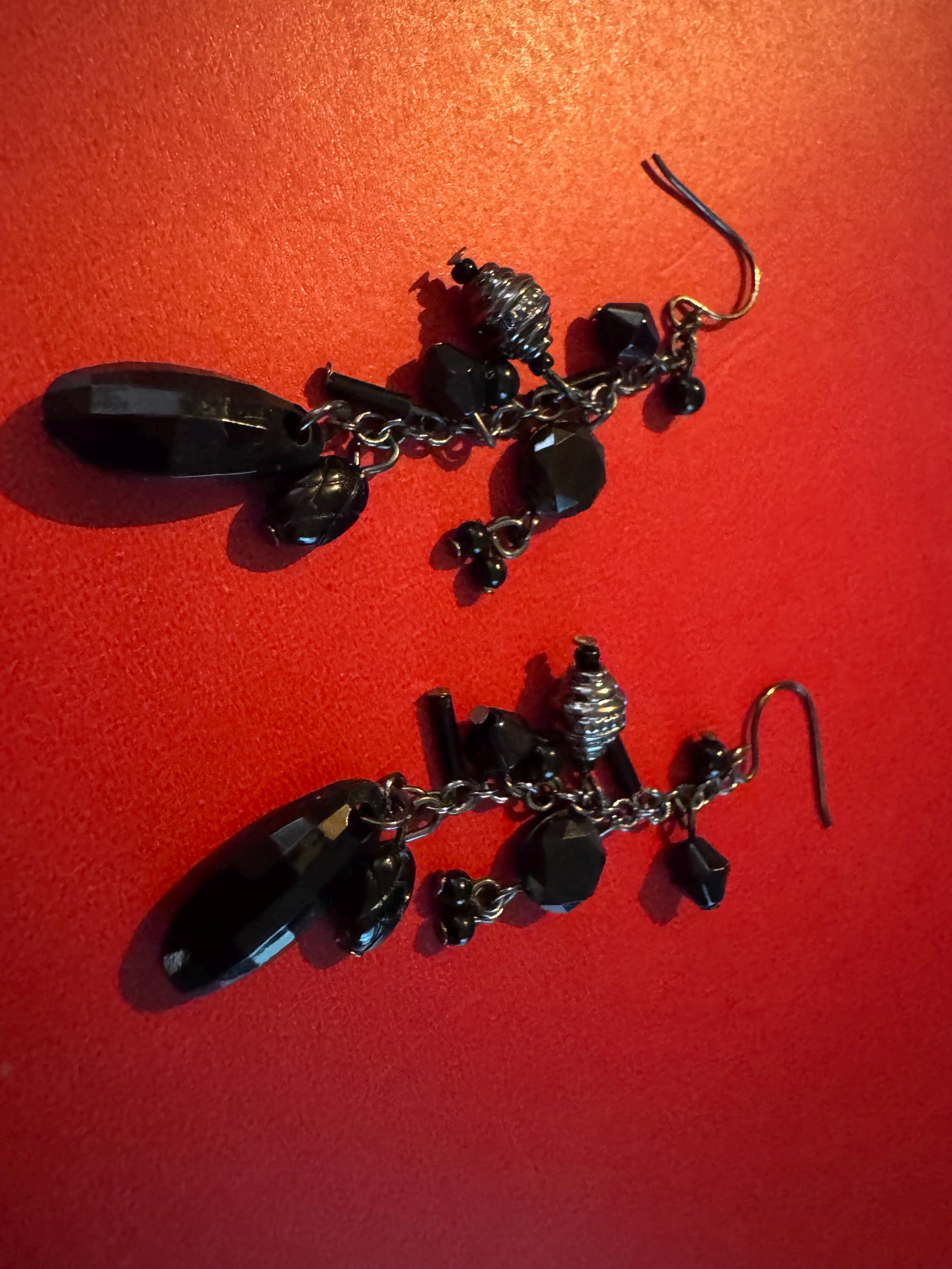 Black Bead Dangle hook earrings.