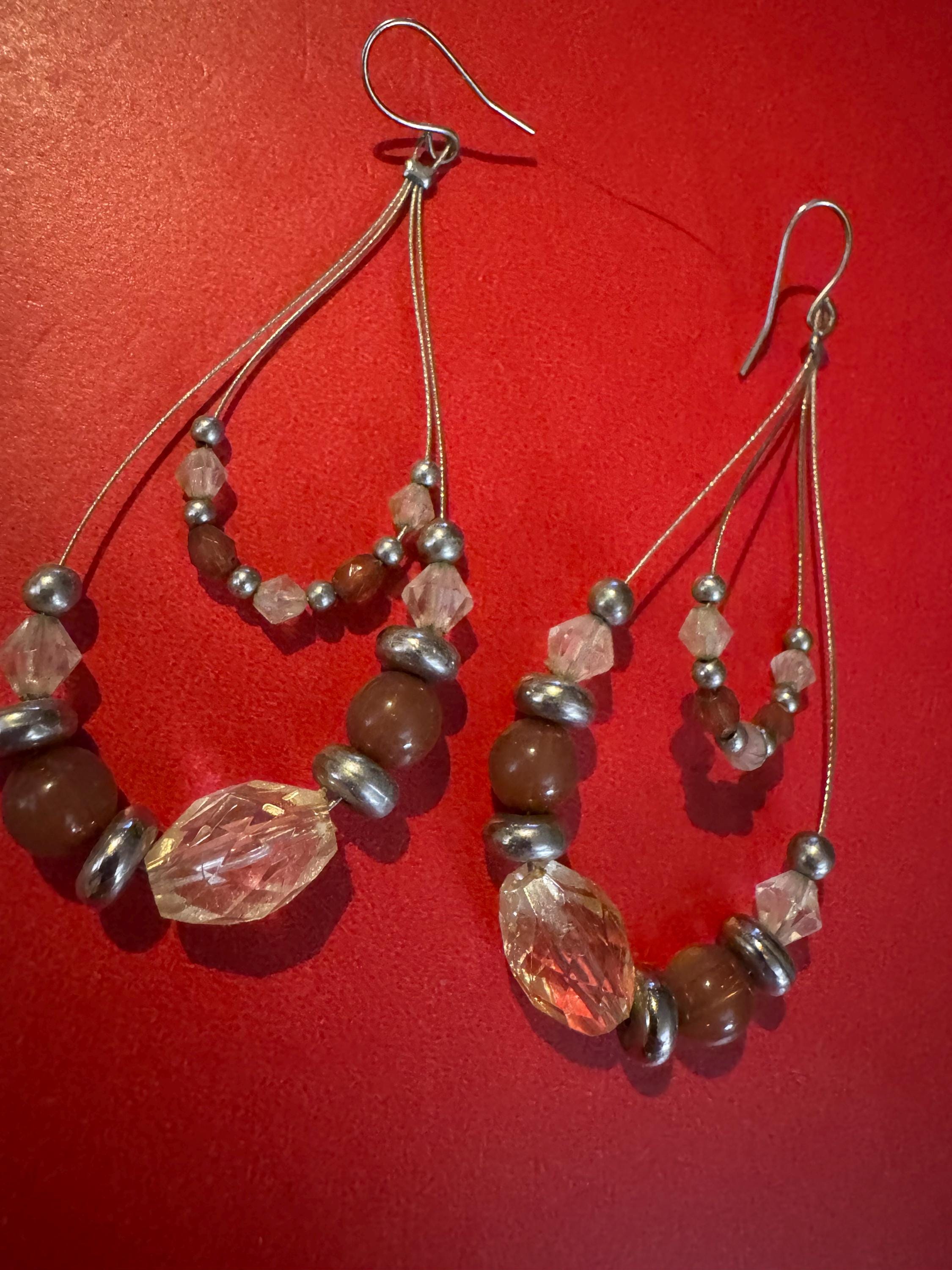 Beaded Teardrop Earrings with a mix of Glass and Metal Beads.