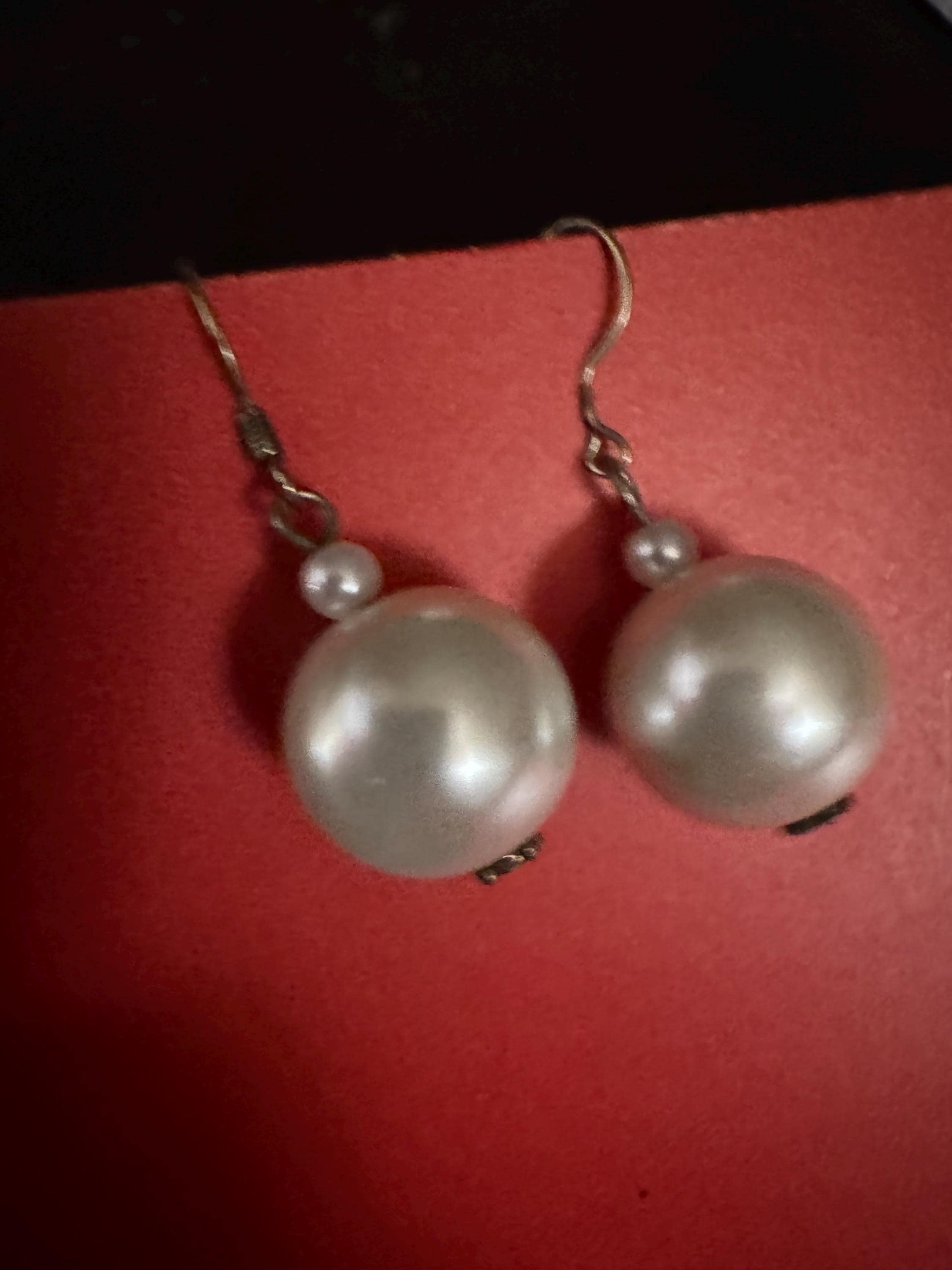 Big Faux Pearl Earrings with Silver Toned Metal.