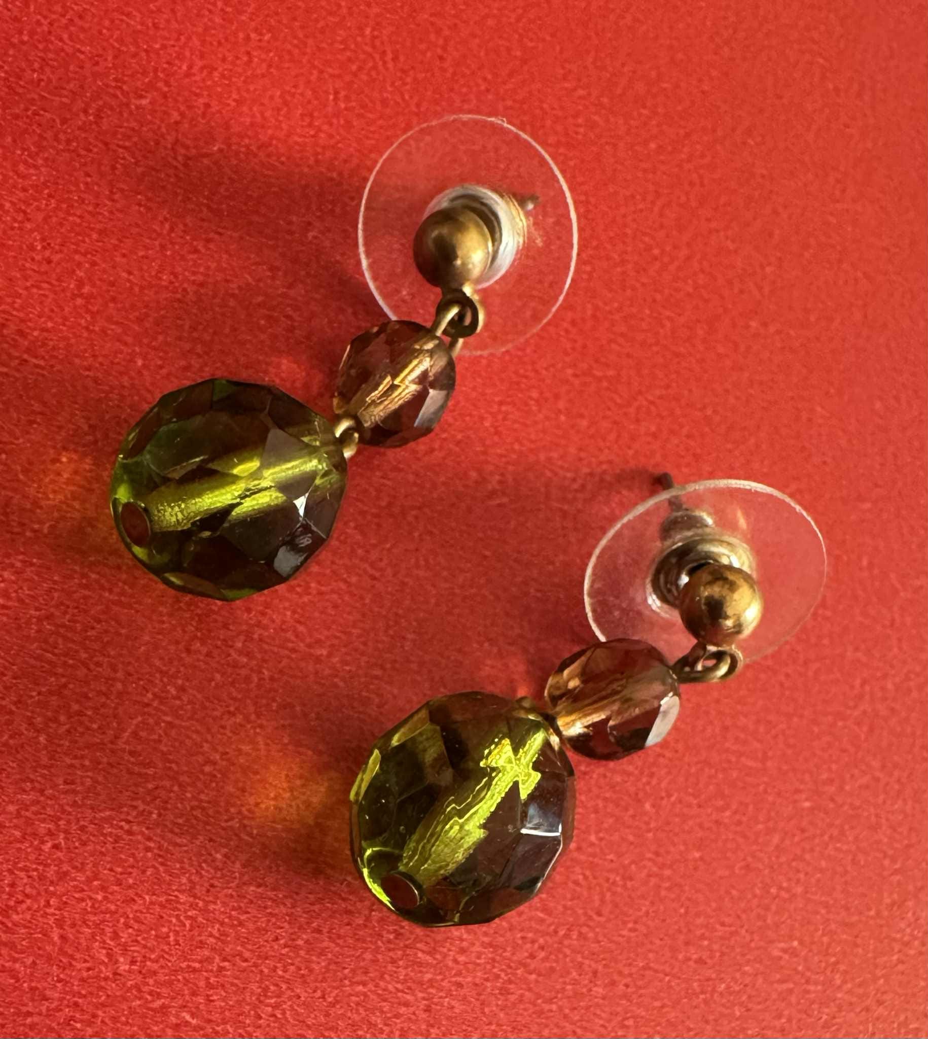 Amber/Green Crystal Dangle Earrings