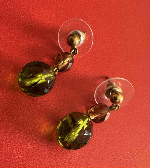 Amber/Green Crystal Dangle Earrings
