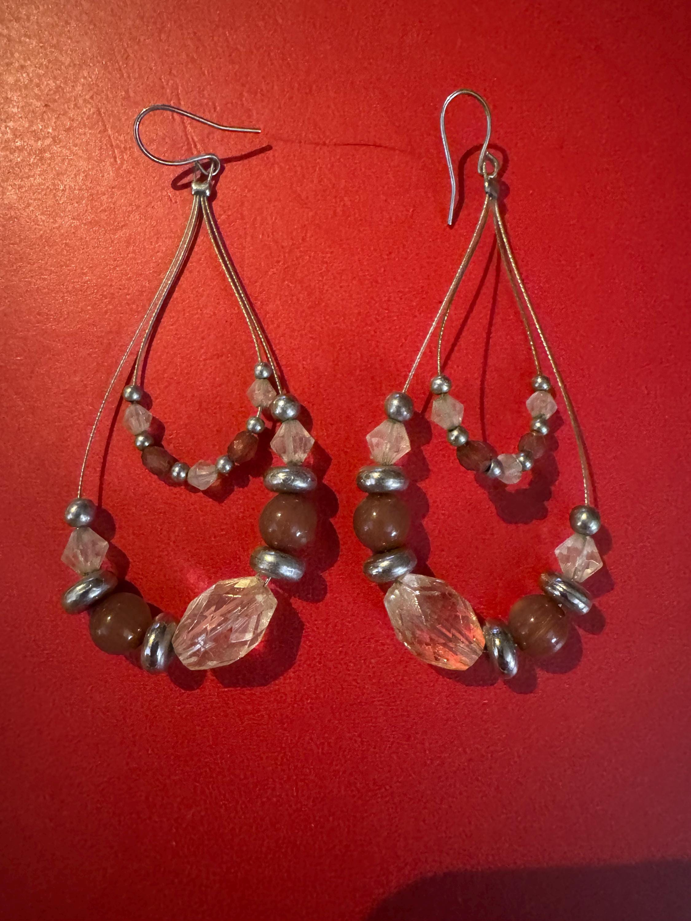 Beaded Teardrop Earrings with a mix of Glass and Metal Beads.