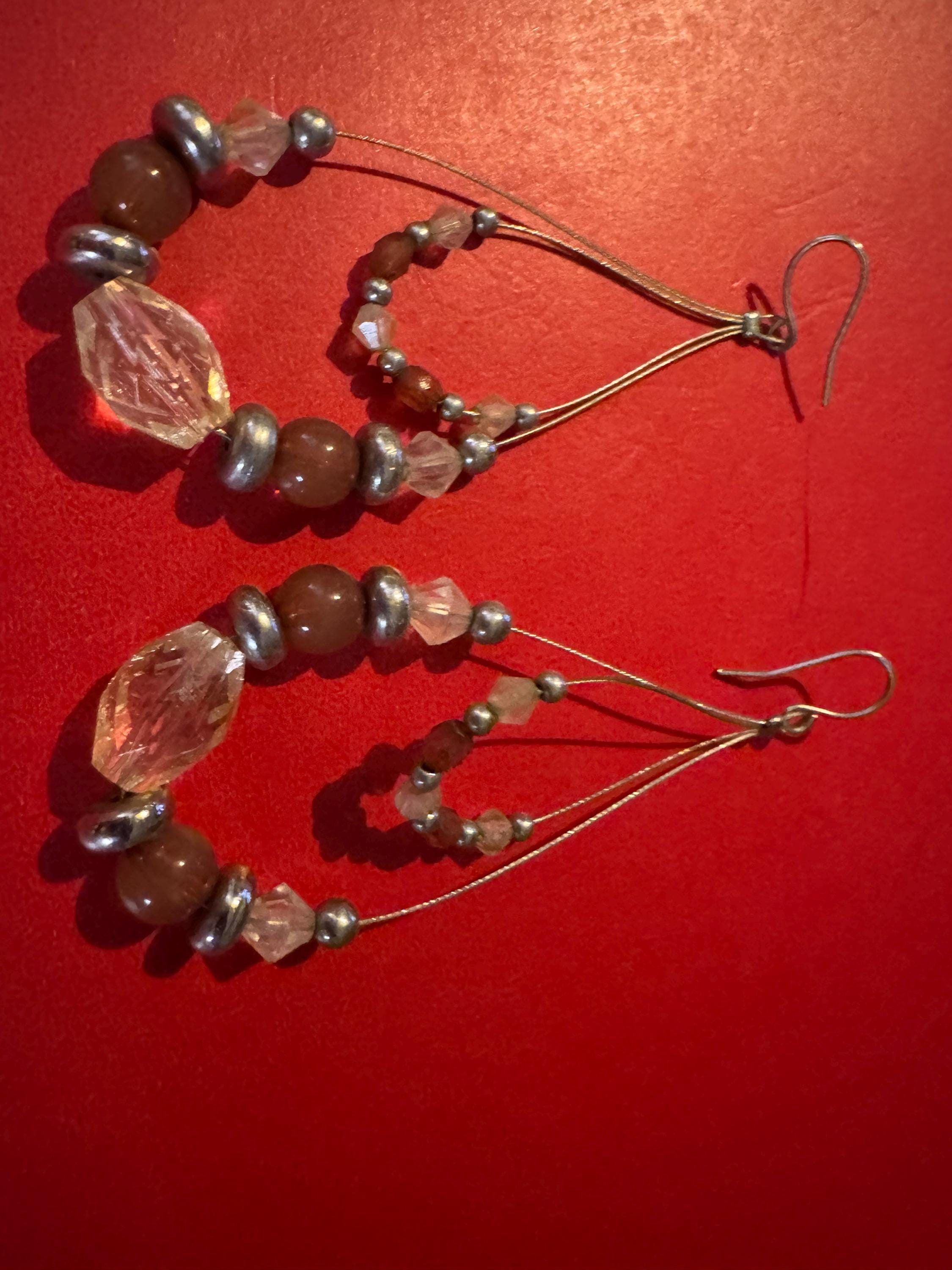 Beaded Teardrop Earrings with a mix of Glass and Metal Beads.
