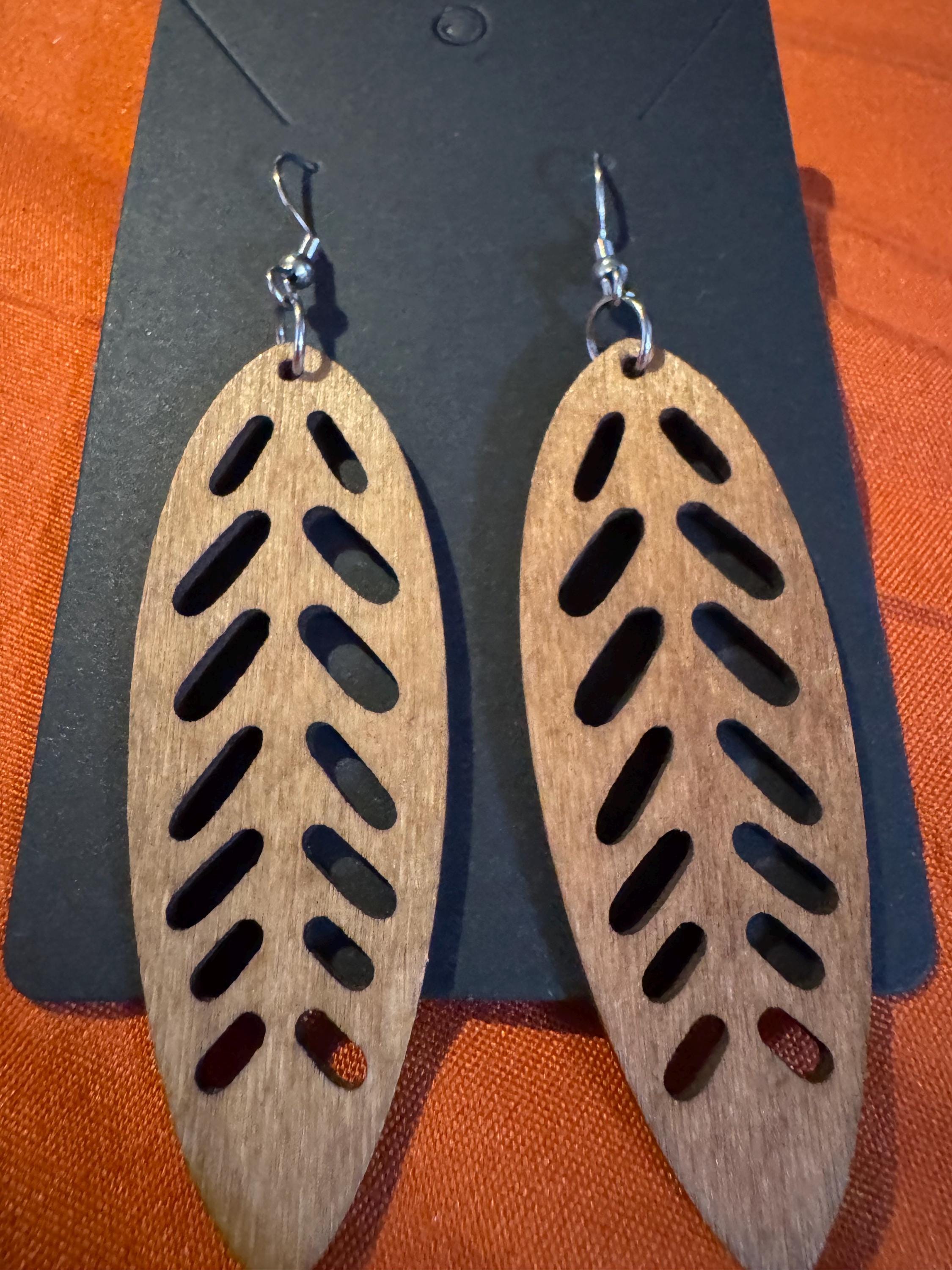 Beautiful Wooden Leaf Earrings.