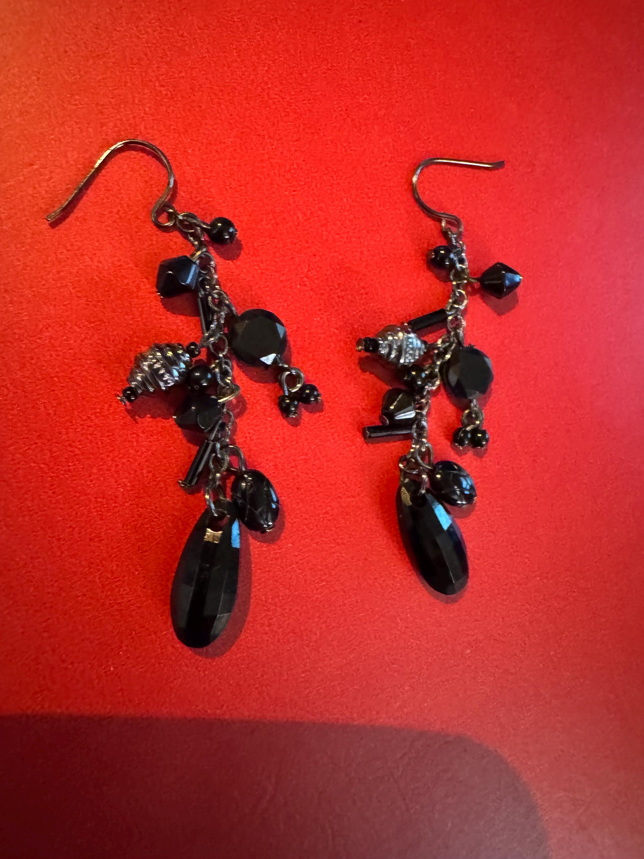 Black Bead Dangle hook earrings.