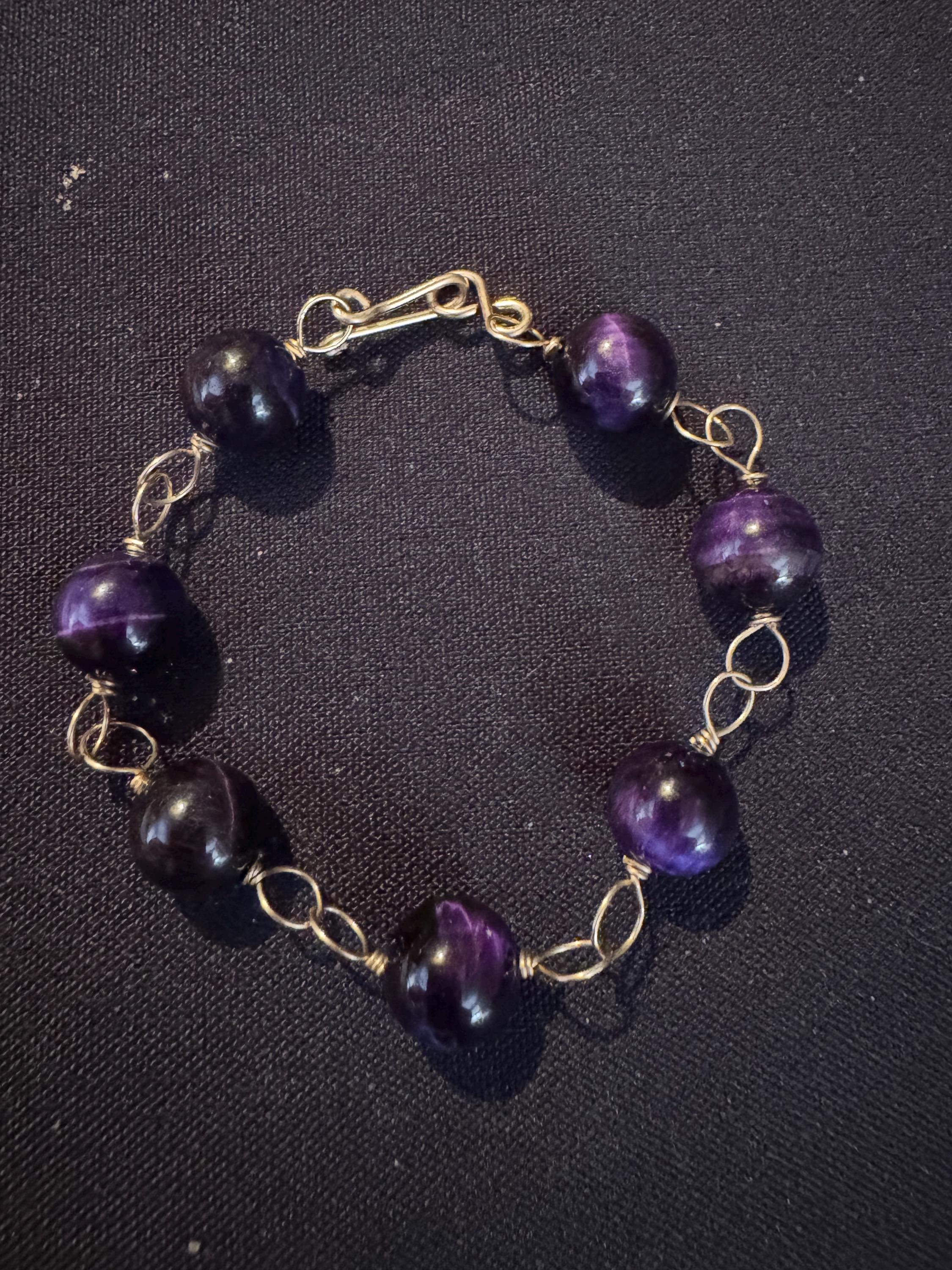 Beautiful Handmade wire wrapped w/ Amethyst Beads, Small Bracelet & Earrings.