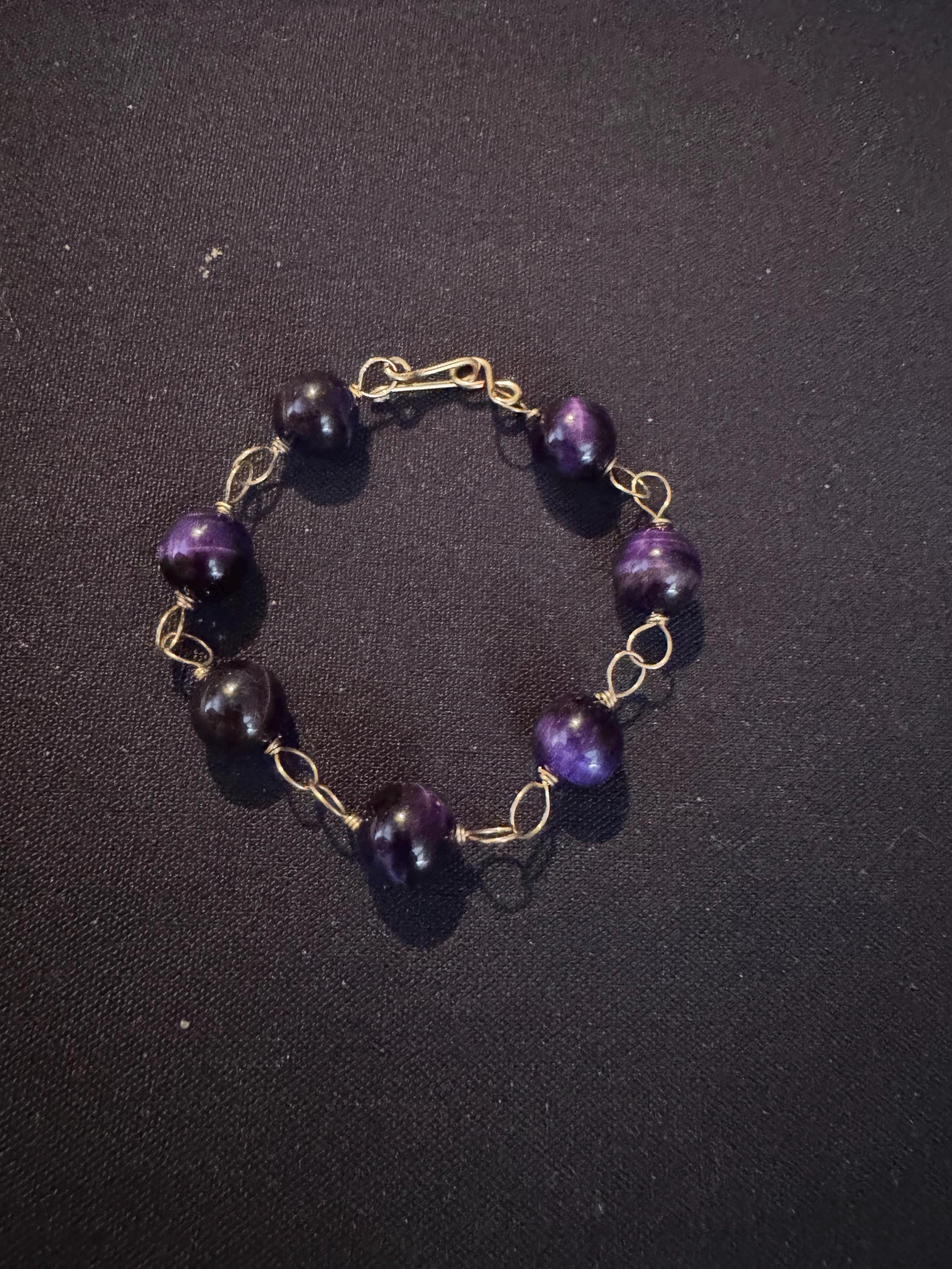 Beautiful Handmade wire wrapped w/ Amethyst Beads, Small Bracelet & Earrings.
