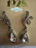 1928 Silver Tone Crystal Teardrop Earrings.