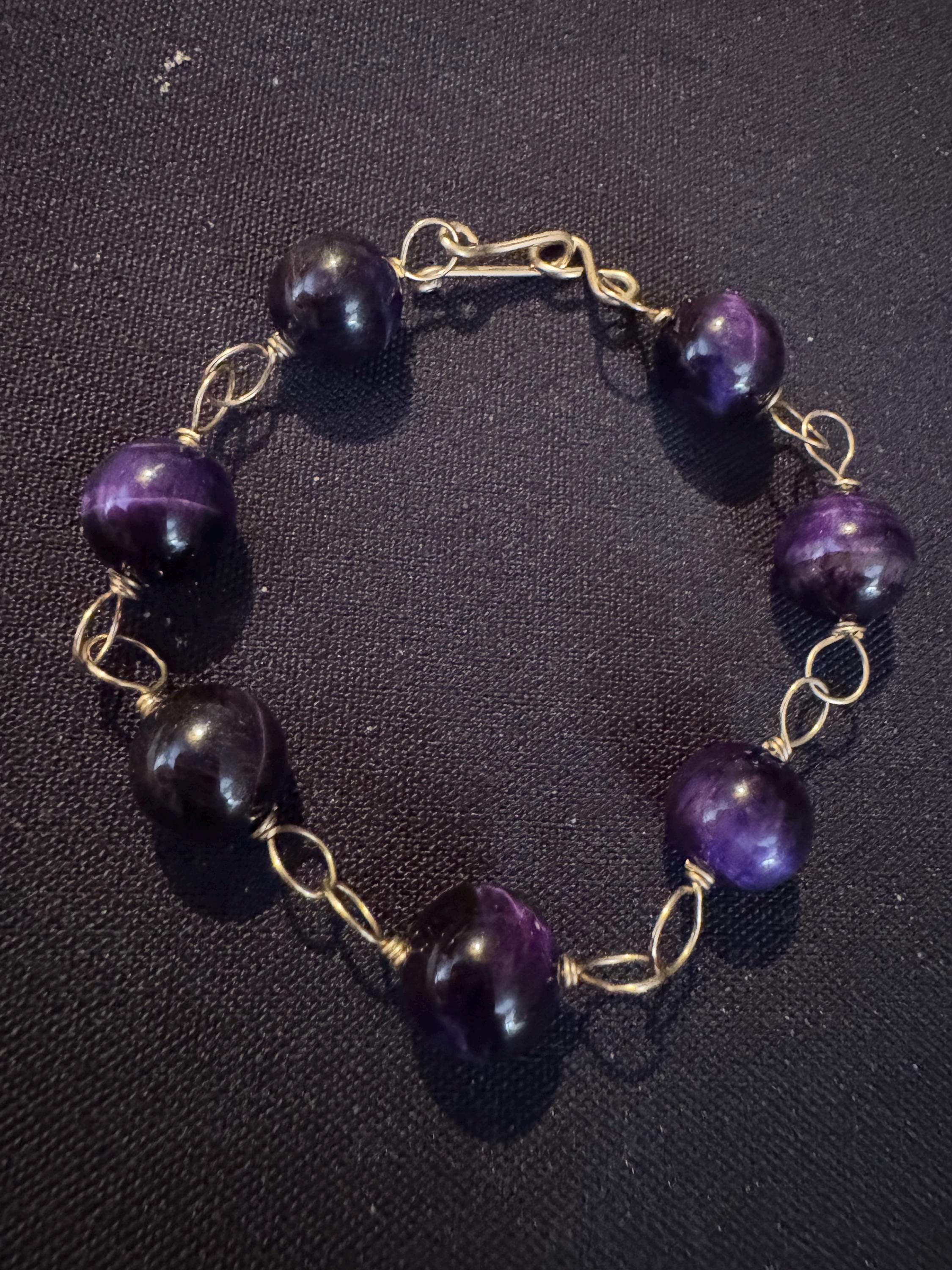 Beautiful Handmade wire wrapped w/ Amethyst Beads, Small Bracelet & Earrings.